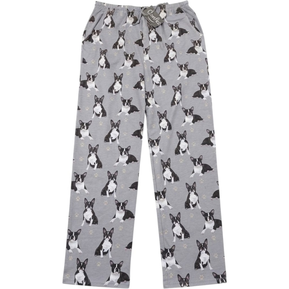 Comfies Boston Terrier Pajama Pants XL Gray Dog Print Lounge Sleep Bottoms NEW